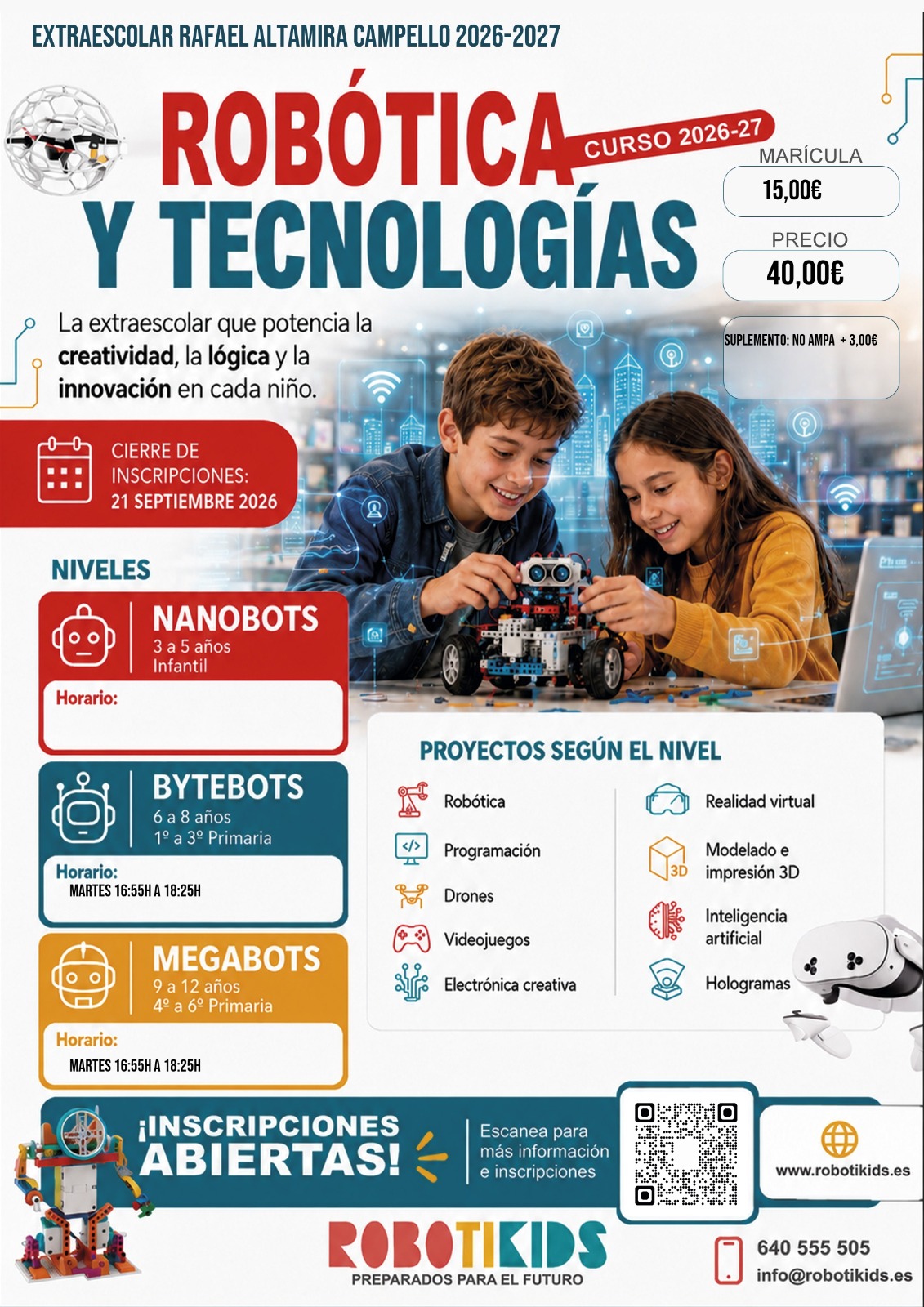 Robótica y Tecnologías: Extraescolar 2026-2027